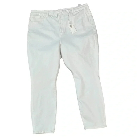 Good American Women’s White Distressed High Rise Skinny Cropped Pants Sz 26 NWT - Picture 1 of 9